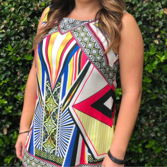 Point Bright Print Sleeveless Shift Dress Size Large - Picture 2 of 16